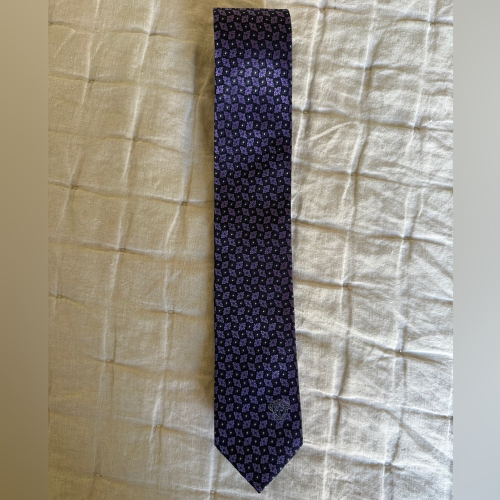 Versace | Dark Purple and Black Geometric Silk Men's Tie
